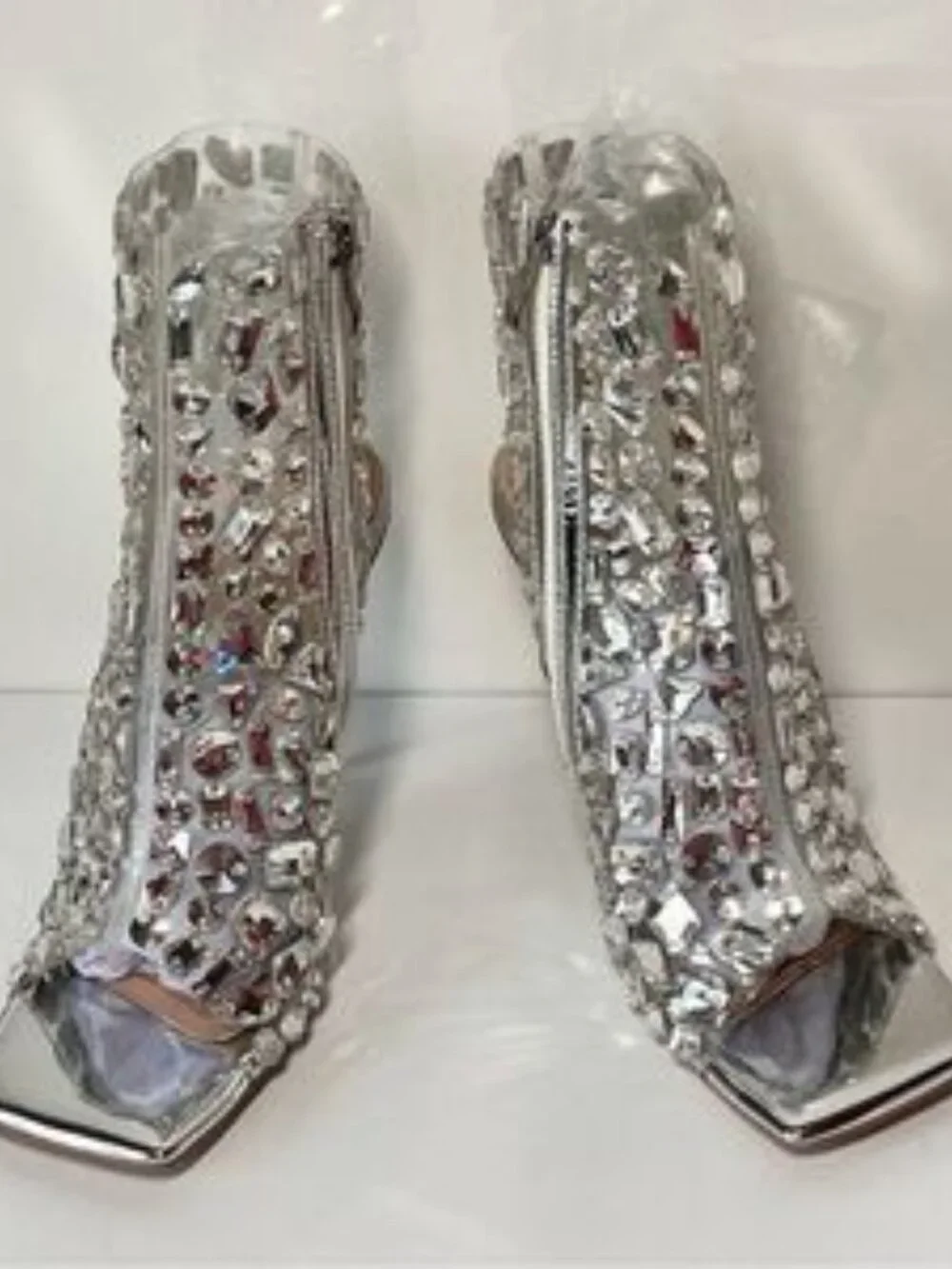Cattleyas Silver Rhinestone Heel Booties